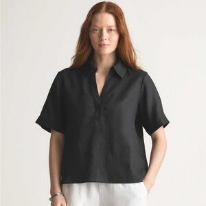 EUC QUINCE 100% European Linen Short Sleeve Popover Top